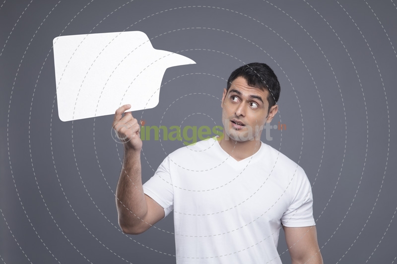 man with a dialogue box