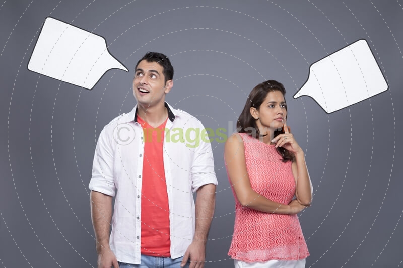 surprised couple with thought box 