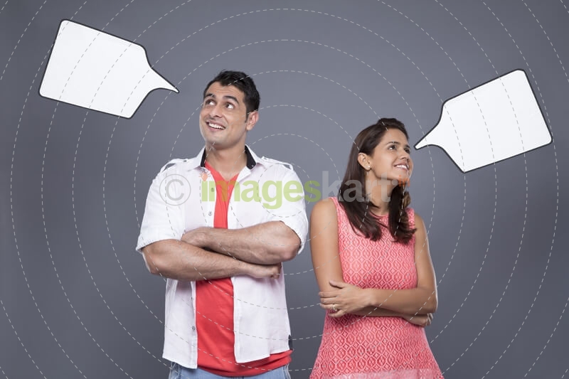 surprised couple with thought box 