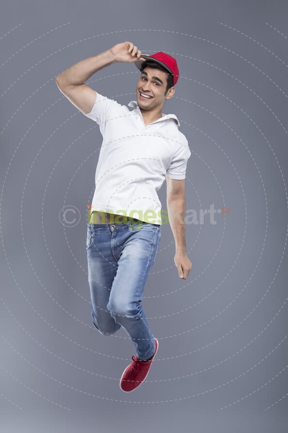 man jumping in casuals 