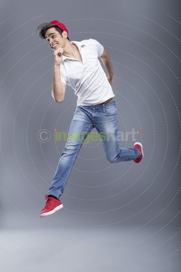 man jumping in casuals 