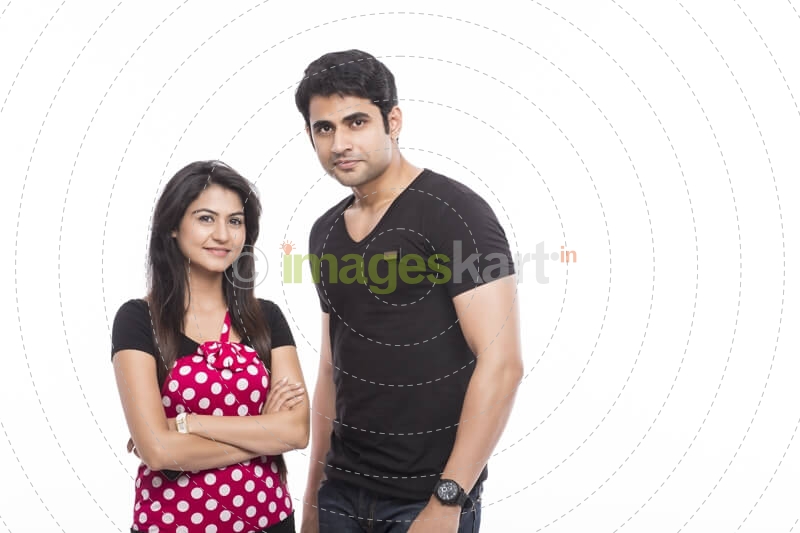 couple posing in casual wear