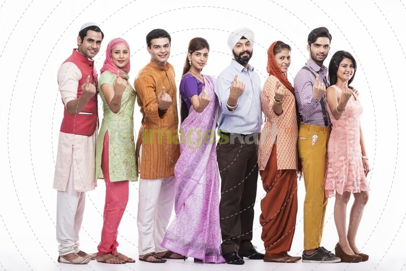 people from all religions showing first finger