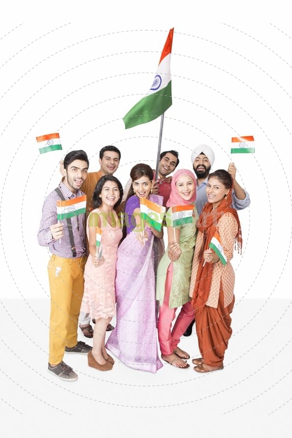 people from all religions with indian flag