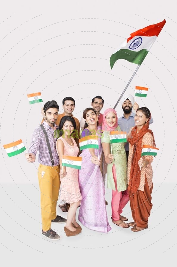 people from all religions with indian flag