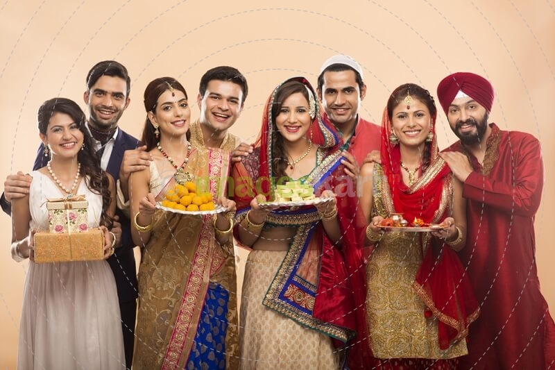 group of indian people welcoming