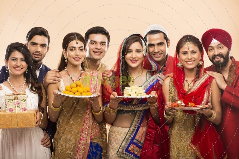group of indian people welcoming