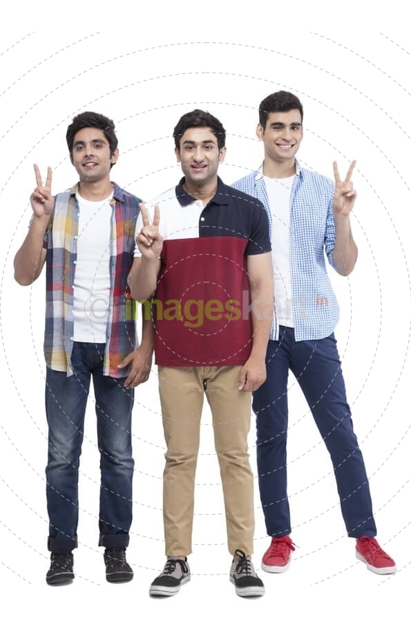 friends posing with victory sign