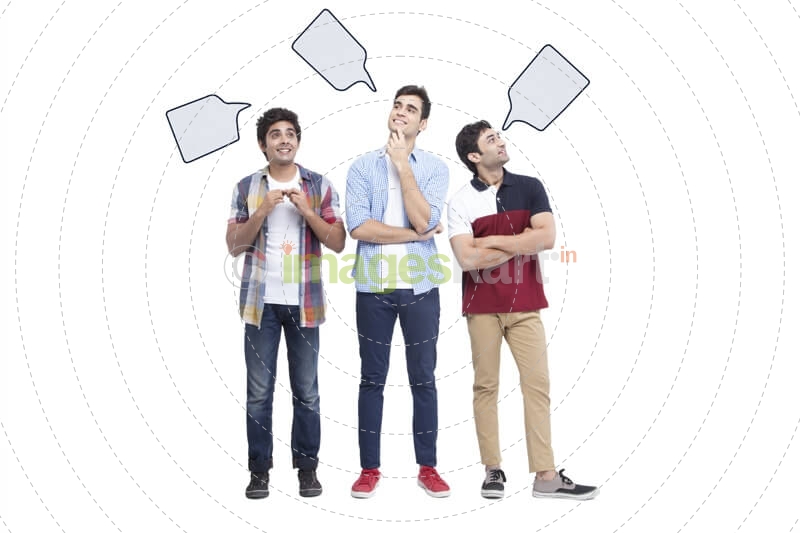 three boys with thought box above