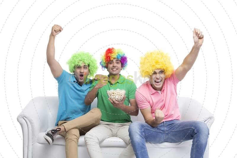 friends cheerful during cricket match