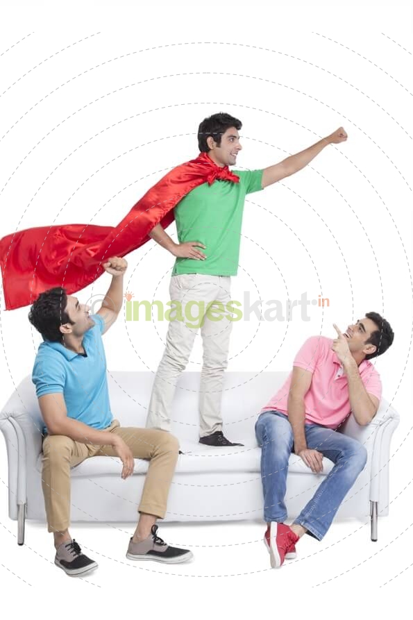 three friends having leisure time