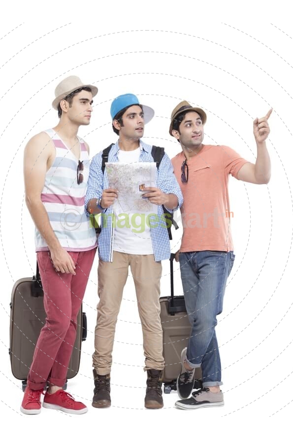 friends checking travel map