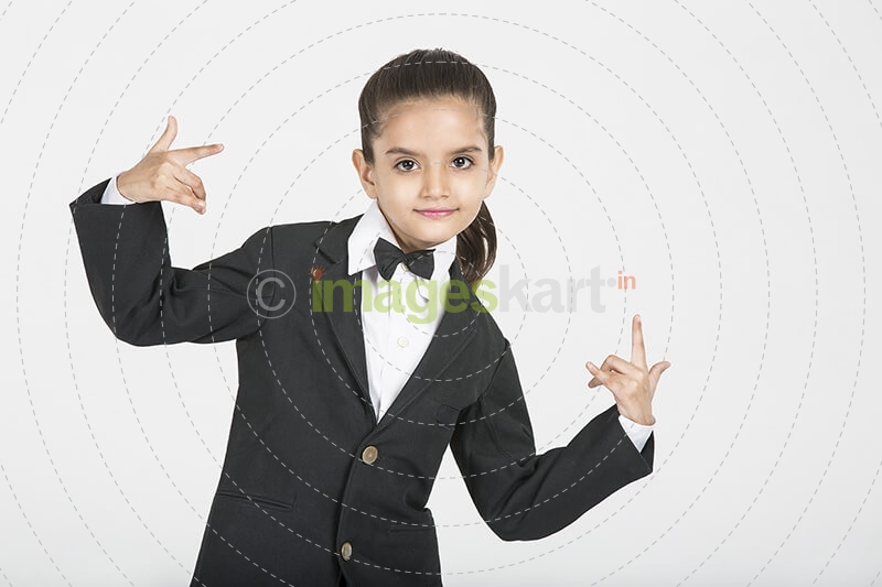 cute little girl in black suit
