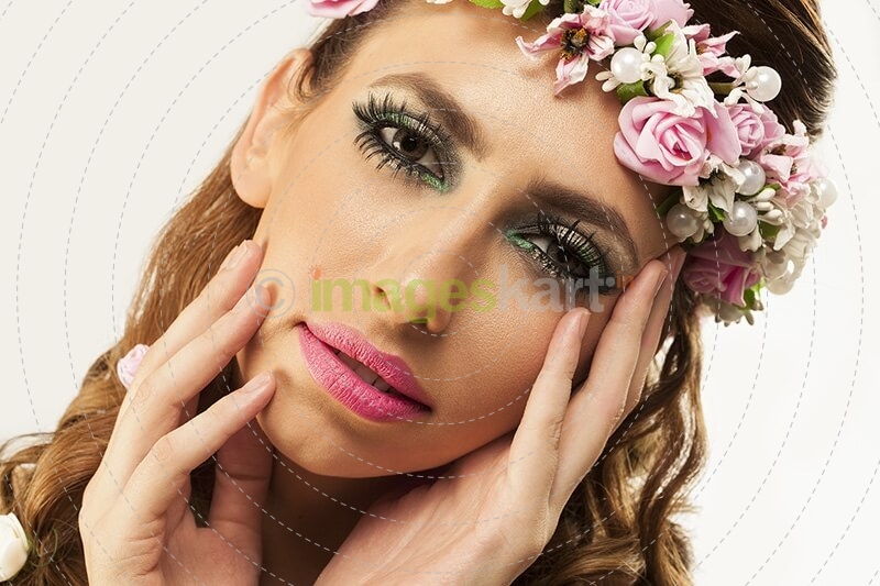 woman in wreath of flowers