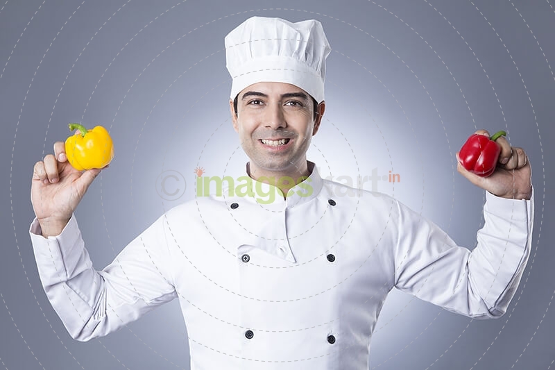 chef with capsicums 