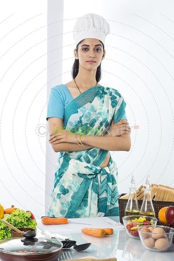 Indian housewife posing with hands folded