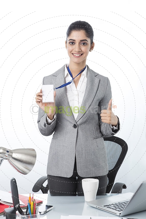 sales woman with her identity card