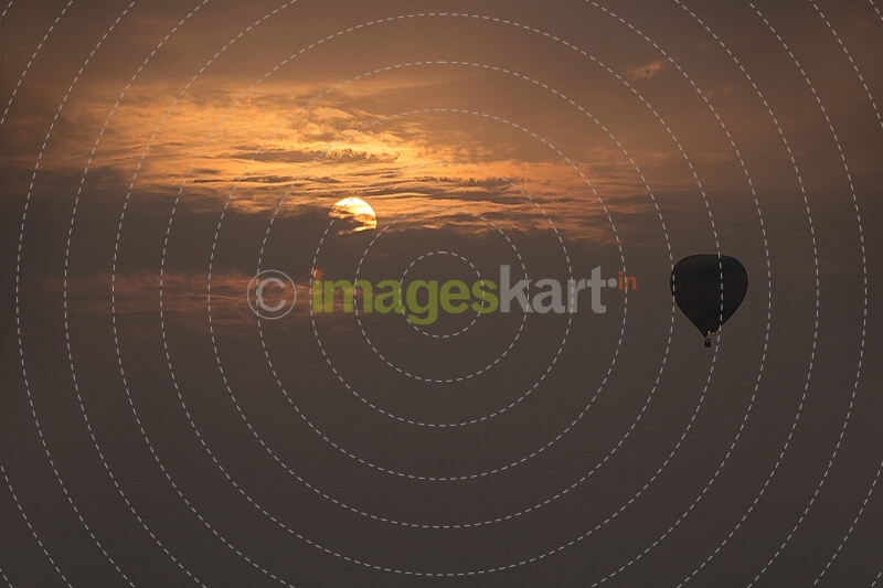 hot air balloon with dusk in the background
