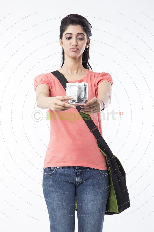 college girl sad with less saving