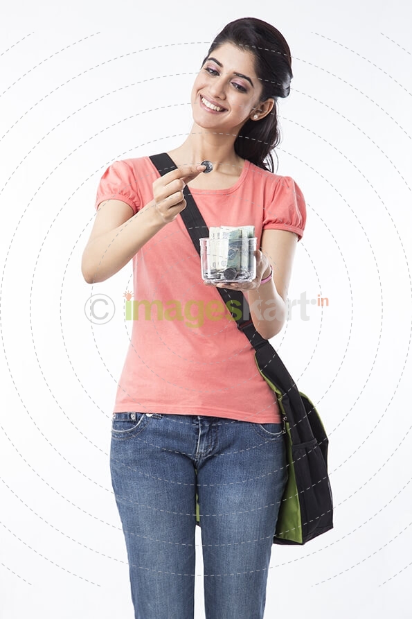 college girl saving pocket money