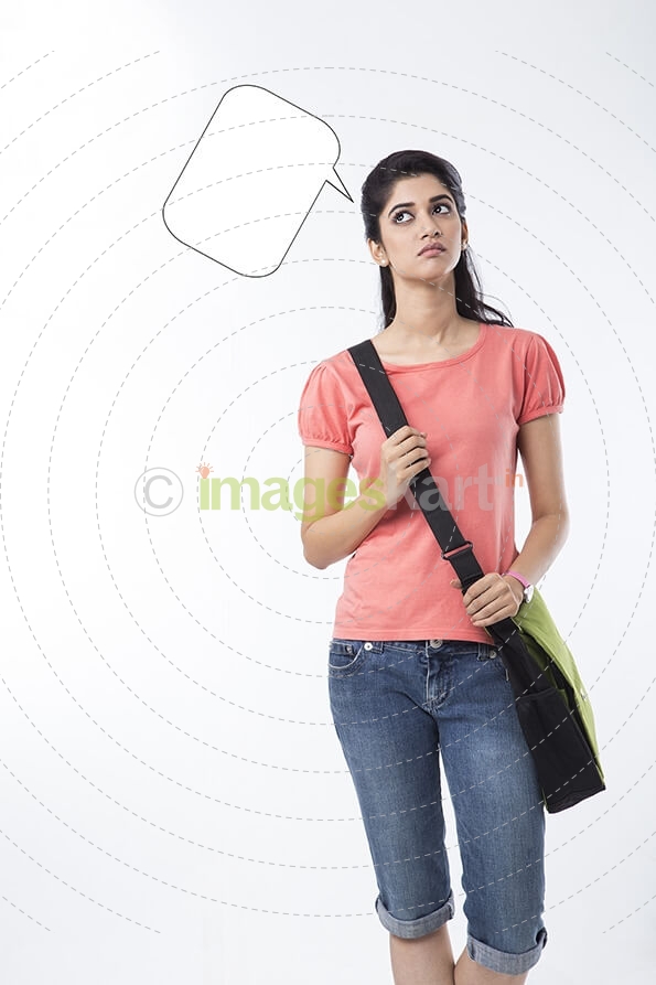 college girl with a dialogue box