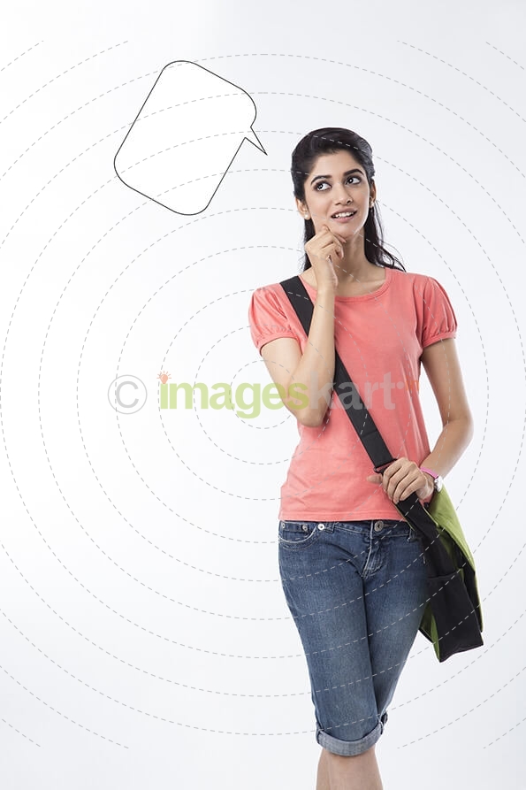 college girl with a dialogue box