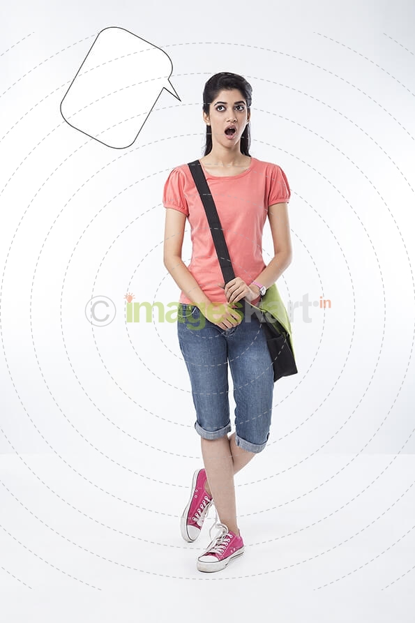 college girl with a dialogue box