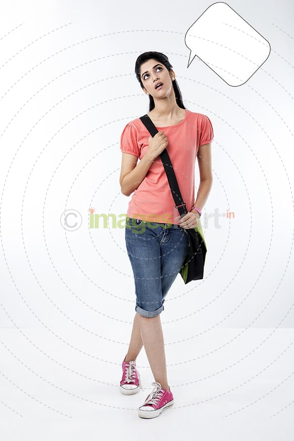 college girl with a dialogue box