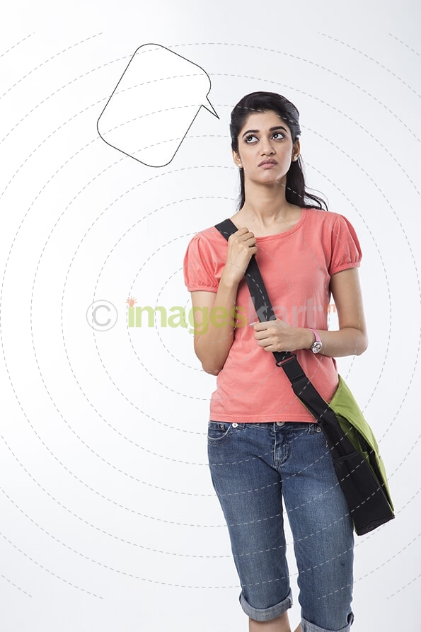 college girl with a dialogue box