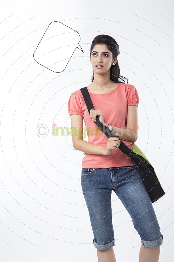 college girl with a dialogue box