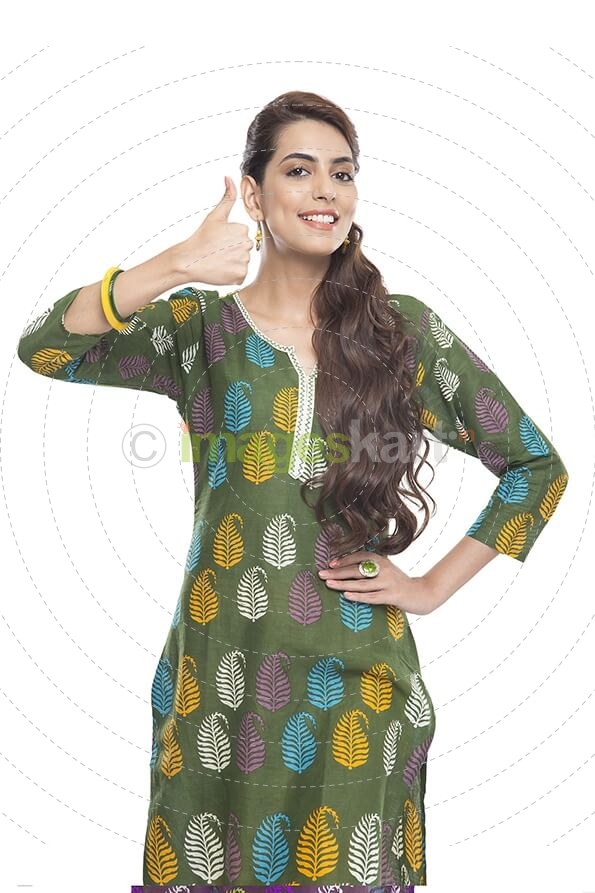 indian woman in salwar kameez showing thumb