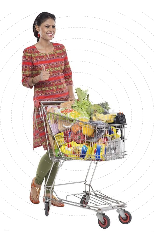 Indian woman posing with shopping kart