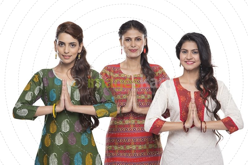 indian three women welcoming