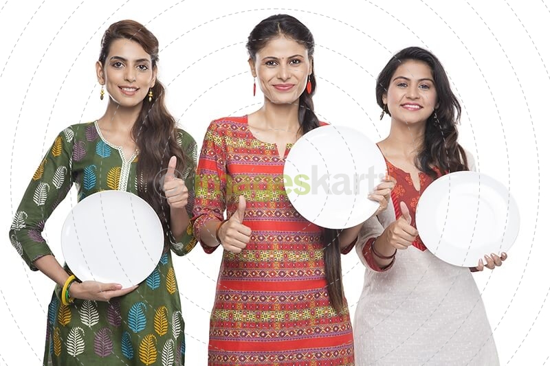 housewife holding with white plate