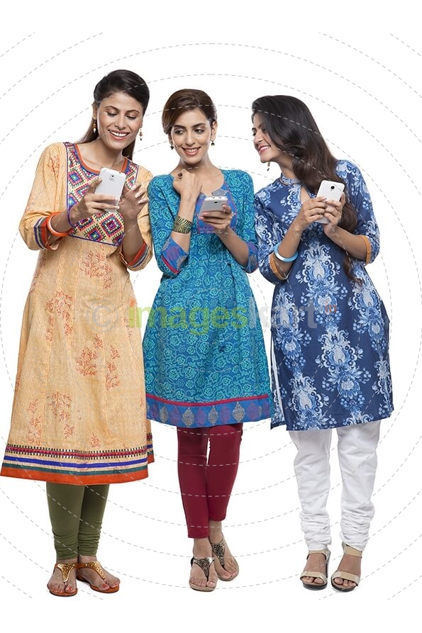 young women texting on mobile phone