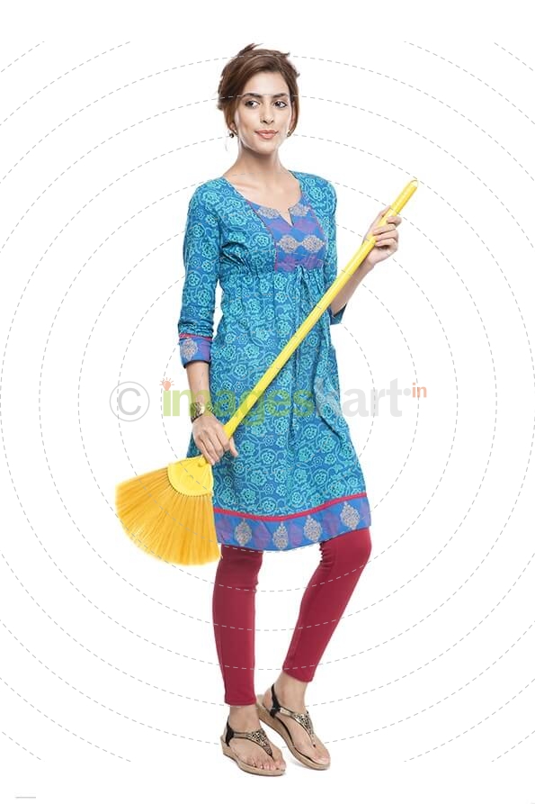 woman holding mop duster