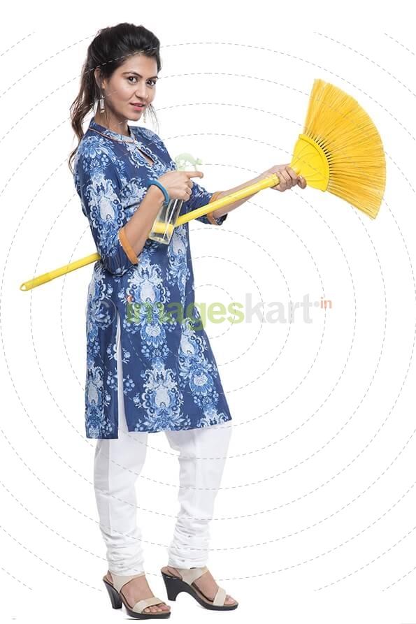 woman holding mop duster