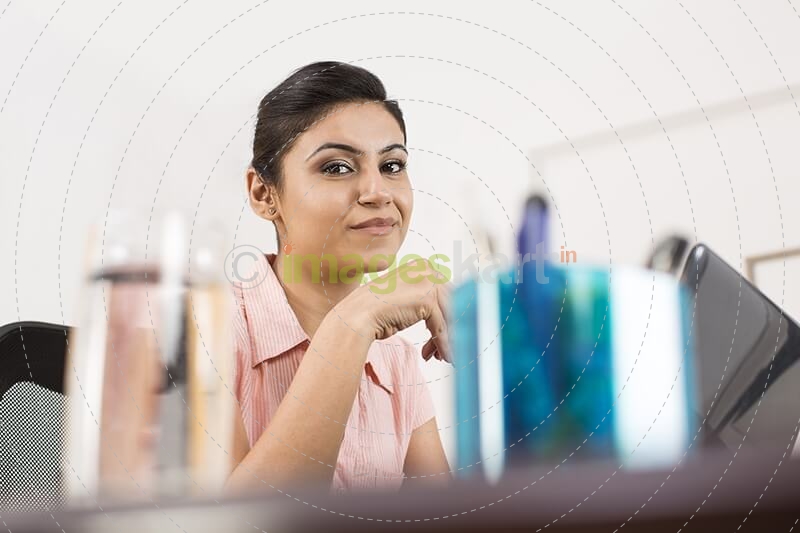 woman sitting in office