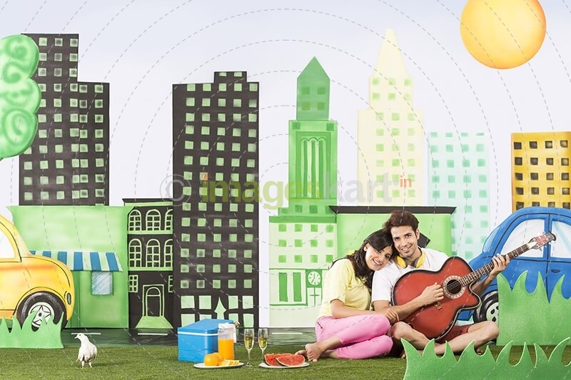 Couple playing guitar
