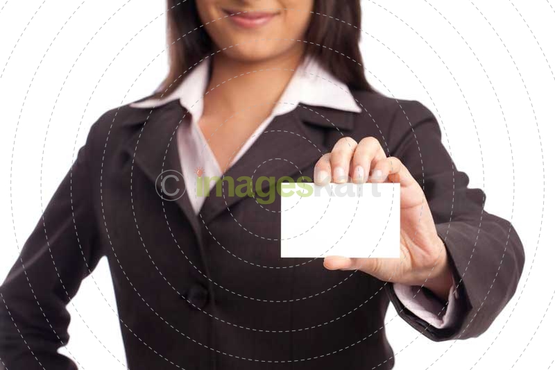 businesswoman showing her blank business card