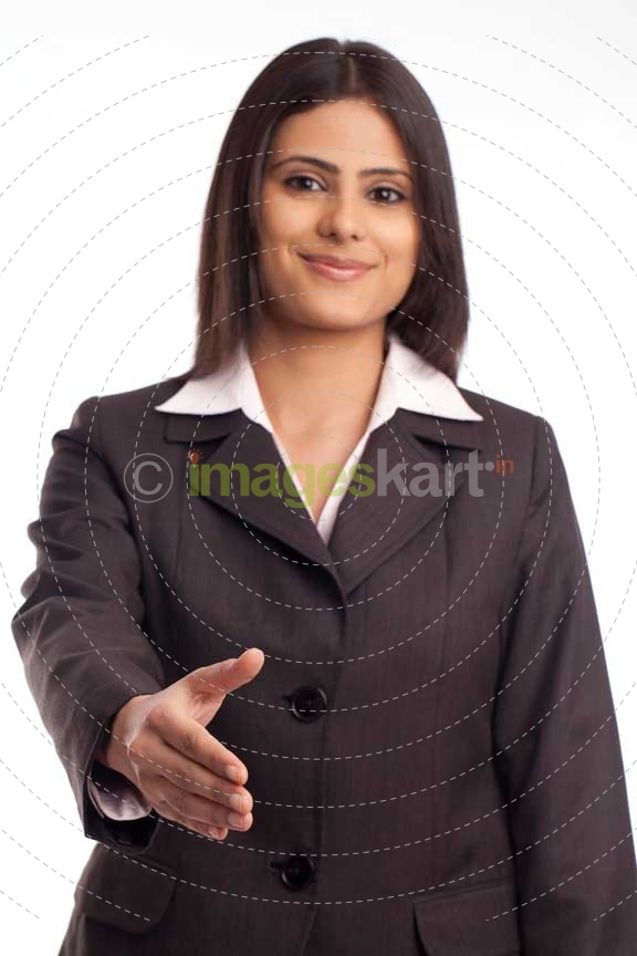 corporate young lady giving a handshake gesture