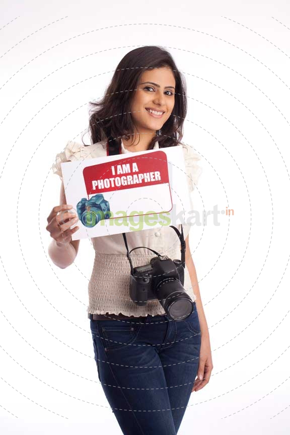 college girl posing with a message board