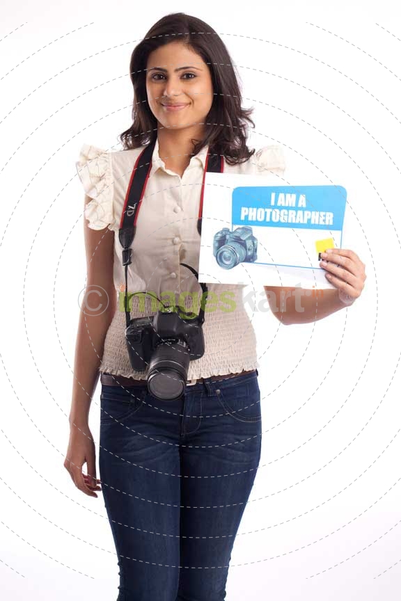 college girl posing with a message board