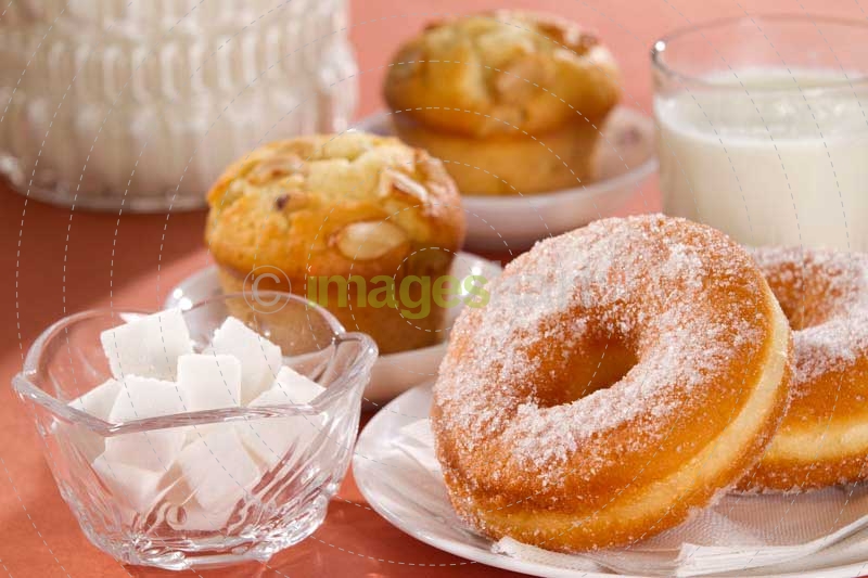 close-up of deserts on table