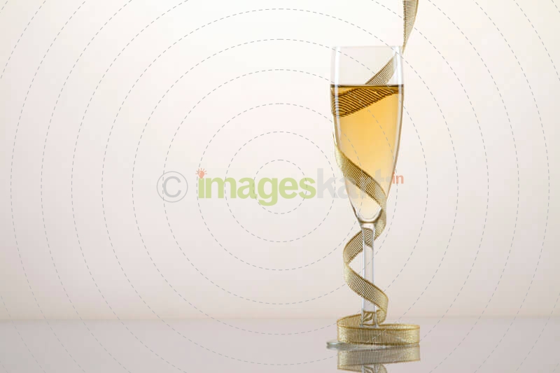 champagne decorated with a golden ribbon
