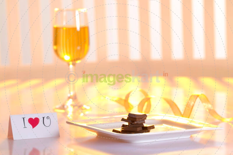 wine and chocolate bars with love note
