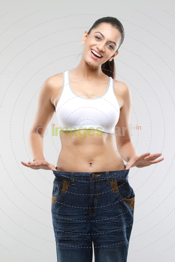 young woman in wrinkled jeans