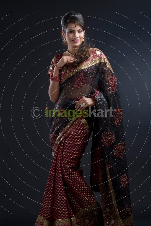 full portrait of an Indian girl in a desiigner saree