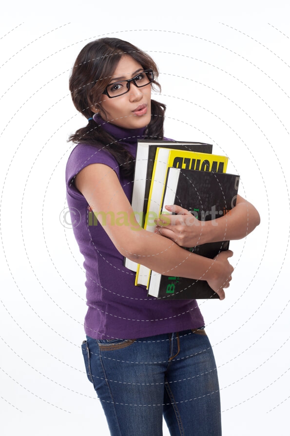 girl carrying heavy books