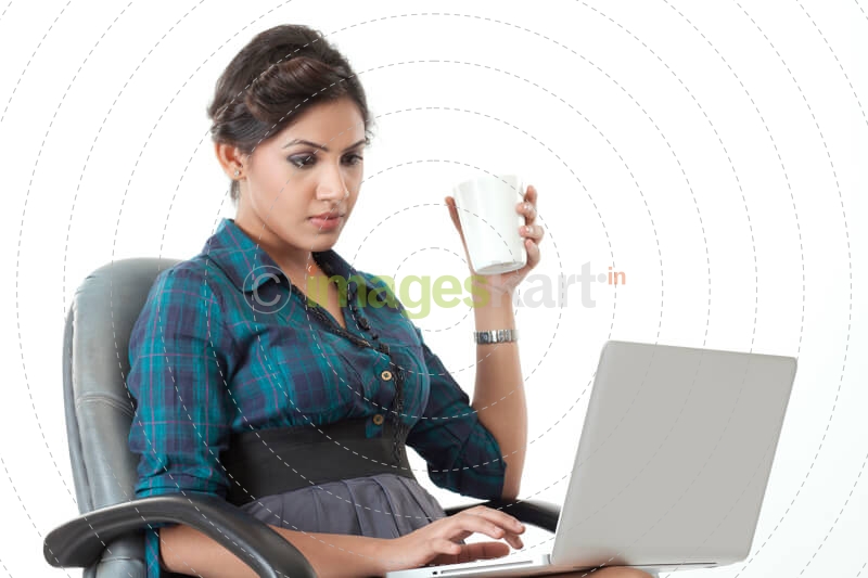corporate girl with a laptop and coffee